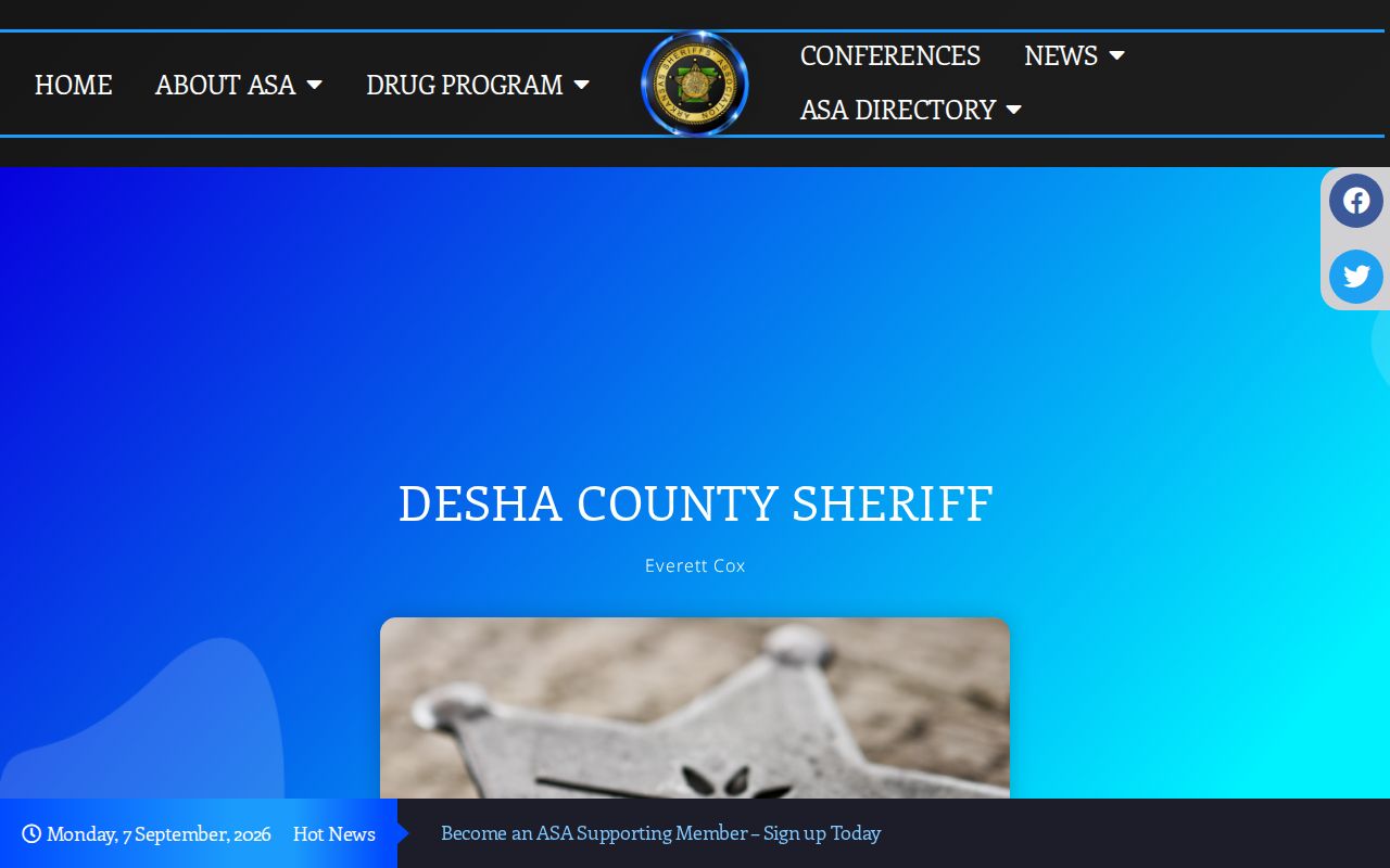 Arkansas Sheriffs Association Desha County directory showing no county jail