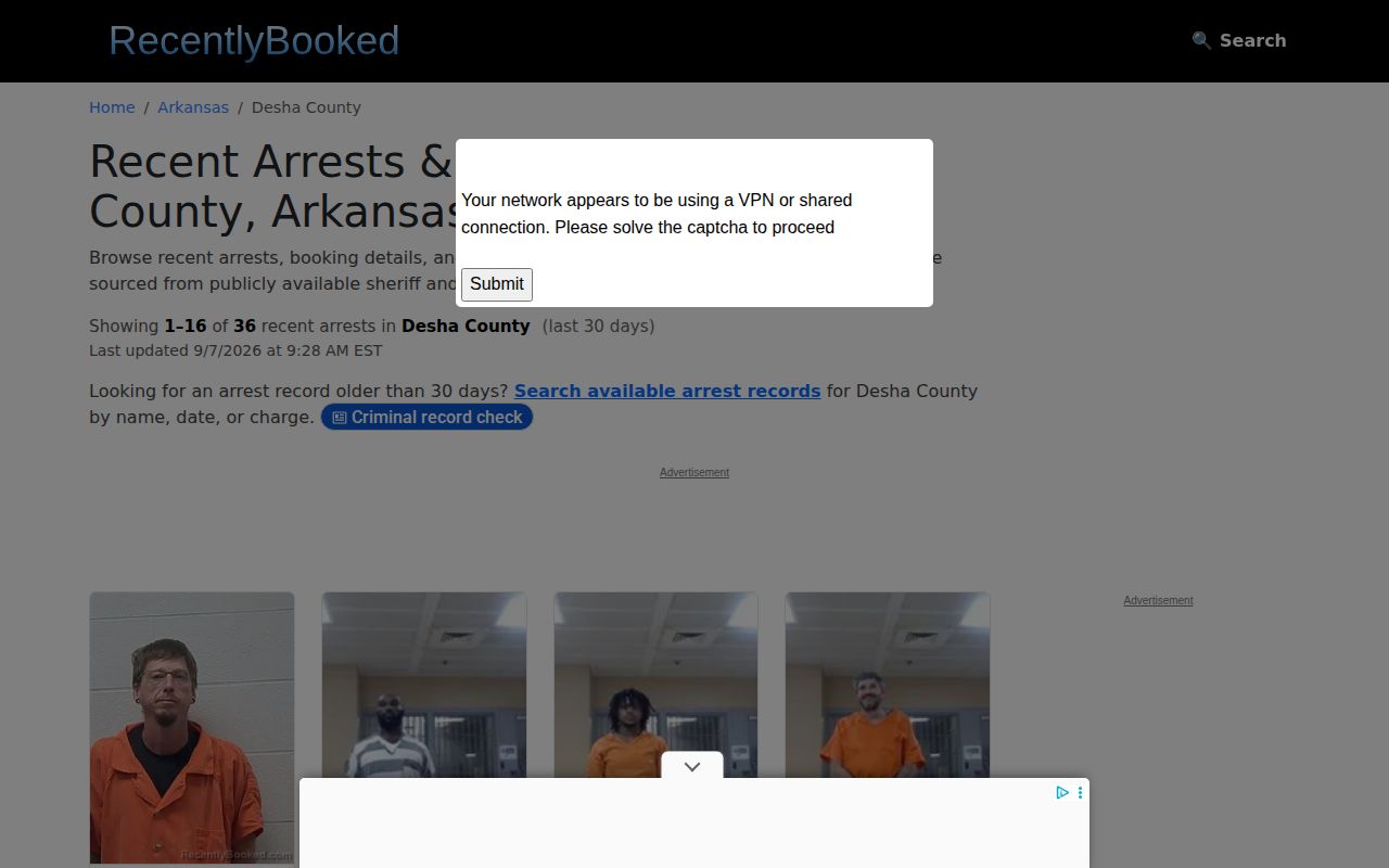 Unofficial RecentlyBooked Desha County rolling booking interface